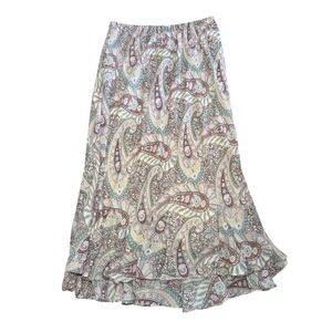VTG Karin Stevens Paisley Maxi Skirt Elastic Waist Ruffle Hem Womens 16W Cottage